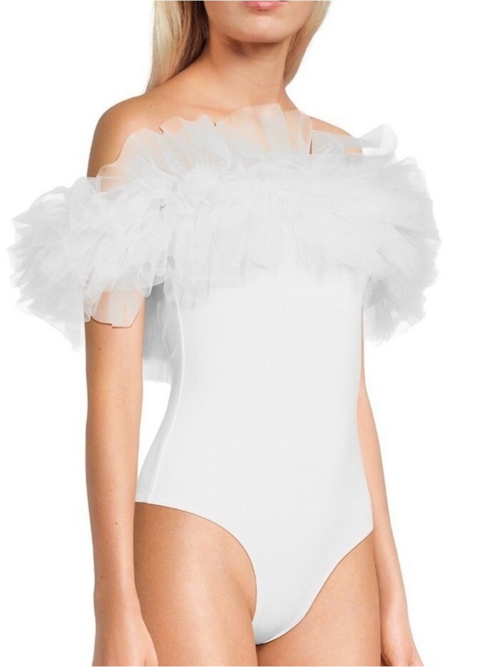 Off-Shoulder White Ruffle Kids One-Piece Bodysuit
